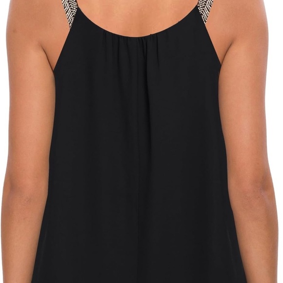 Women's Plus Size Cami Casual Pleated Chiffon Tank Top with Beaded Strap - Picture 4 of 5